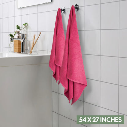 Luxury 4-Pack Pink Turkish Cotton Bath Towels, 550 GSM 100% Cotton – 27x54 Inch, Ultra Soft, Quick Dry & Highly Absorbent for Bathroom, Gym & Travel
