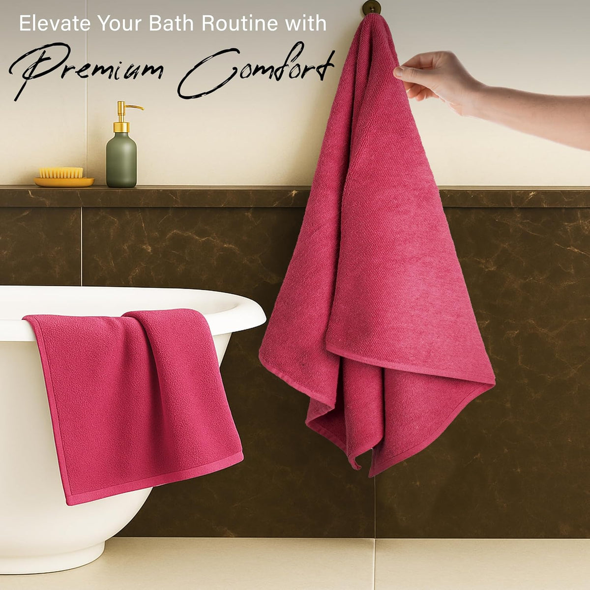 Luxury 4-Pack Pink Turkish Cotton Bath Towels, 550 GSM 100% Cotton – 27x54 Inch, Ultra Soft, Quick Dry & Highly Absorbent for Bathroom, Gym & Travel