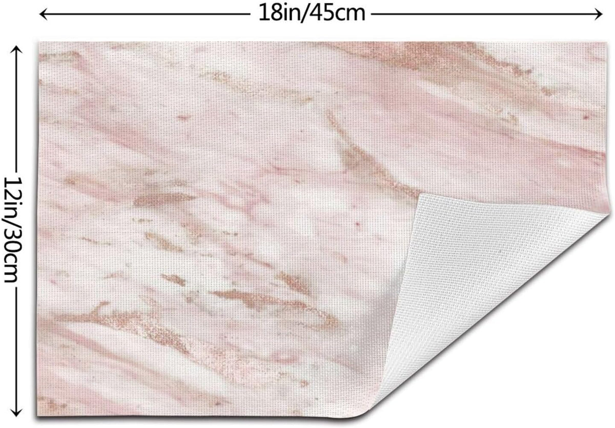 Pink Marble - Rose Gold Accents 6pc Woven PVC Placemats, Heat Resistant Table Mats for Kitchen Decor