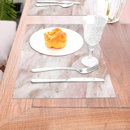 Pink Marble - Rose Gold Accents 6pc Woven PVC Placemats, Heat Resistant Table Mats for Kitchen Decor
