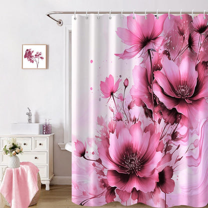 Pink Floral Shower Curtain Set for Bathroom 72" Wx72 L