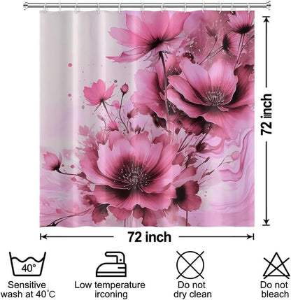 Pink Floral Shower Curtain Set for Bathroom 72" Wx72 L