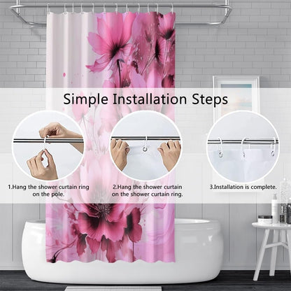 Pink Floral Shower Curtain Set for Bathroom 72" Wx72 L