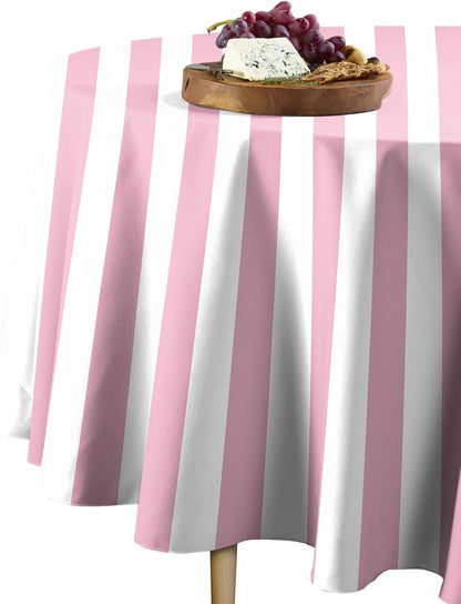 Fabric Textile Products | Pale Pink and White Striped Tablecloth | Cabana Round Tablecloth | 70" Round | Machine Washable and Stain-Resistant for Easy Care | Made in The USA