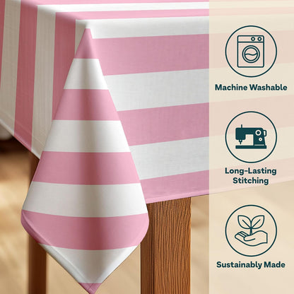 Fabric Textile Products | Pale Pink and White Striped Tablecloth | Cabana Round Tablecloth | 70" Round | Machine Washable and Stain-Resistant for Easy Care | Made in The USA