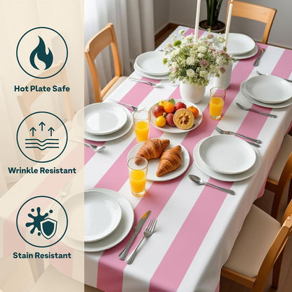 Fabric Textile Products | Pale Pink and White Striped Tablecloth | Cabana Round Tablecloth | 70" Round | Machine Washable and Stain-Resistant for Easy Care | Made in The USA