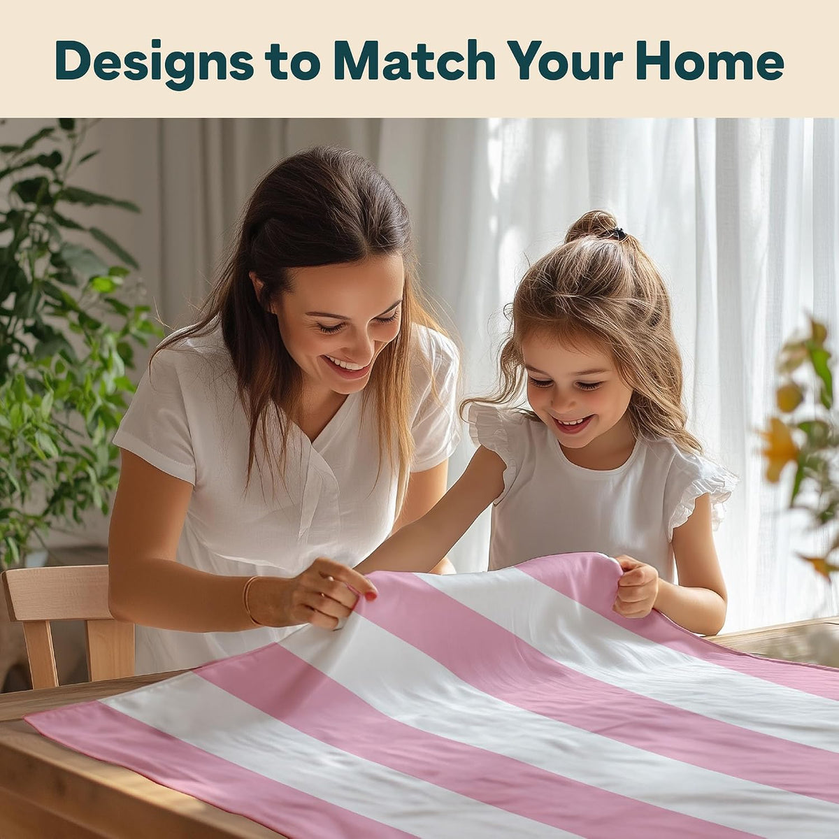 Fabric Textile Products | Pale Pink and White Striped Tablecloth | Cabana Round Tablecloth | 70" Round | Machine Washable and Stain-Resistant for Easy Care | Made in The USA