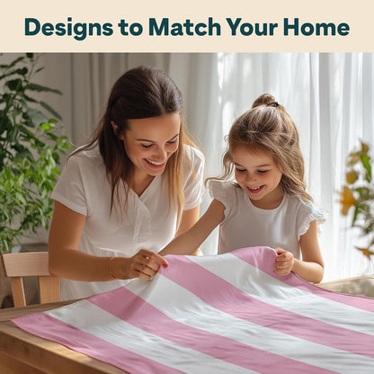 Fabric Textile Products | Pale Pink and White Striped Tablecloth | Cabana Round Tablecloth | 70" Round | Machine Washable and Stain-Resistant for Easy Care | Made in The USA