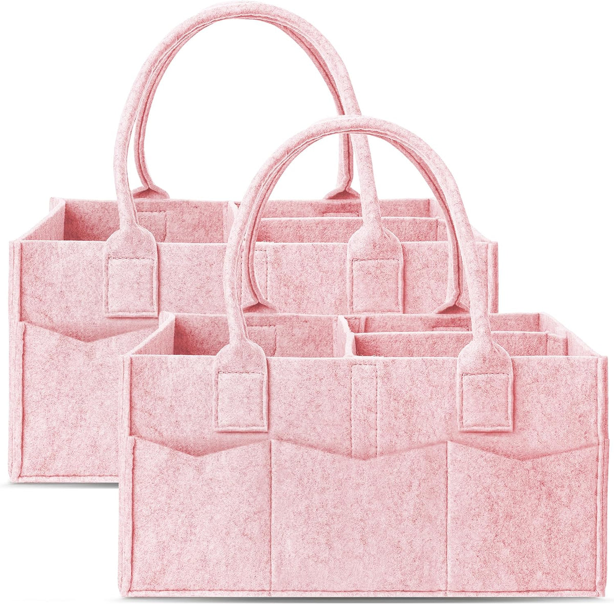 2 Pack Diaper Caddy Organizer - Portable Baby Caddy Organizer with Handle, Nursery Storage Bin and Car Organizer for Girls, Boys - Baby Gift Basket - Pink