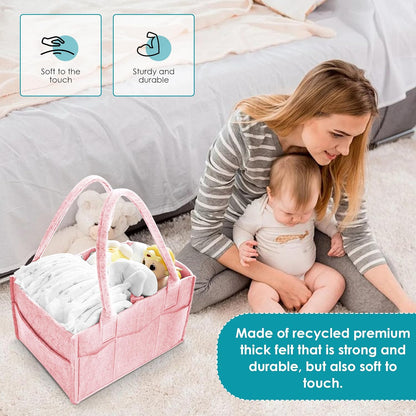 2 Pack Diaper Caddy Organizer - Portable Baby Caddy Organizer with Handle, Nursery Storage Bin and Car Organizer for Girls, Boys - Baby Gift Basket - Pink