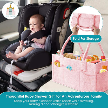 2 Pack Diaper Caddy Organizer - Portable Baby Caddy Organizer with Handle, Nursery Storage Bin and Car Organizer for Girls, Boys - Baby Gift Basket - Pink