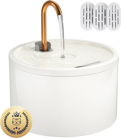 MISFANS Ceramic Cat Water Fountain - 2.1L/71oz - All-Ceramic Body & Pure Copper Water Spout - Non-Toxic - Automatic Pet Drinking Fountain Indoor with Ultra-Quiet Pump, and 3Pcs Filter & Sponge (White)