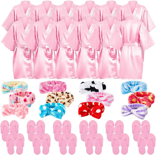 36 Pcs Spa Party Supplies for Girls 12 Kimono Robe V Neck Bathrobe 12 Soft Spa Headband 12 Disposable Foam