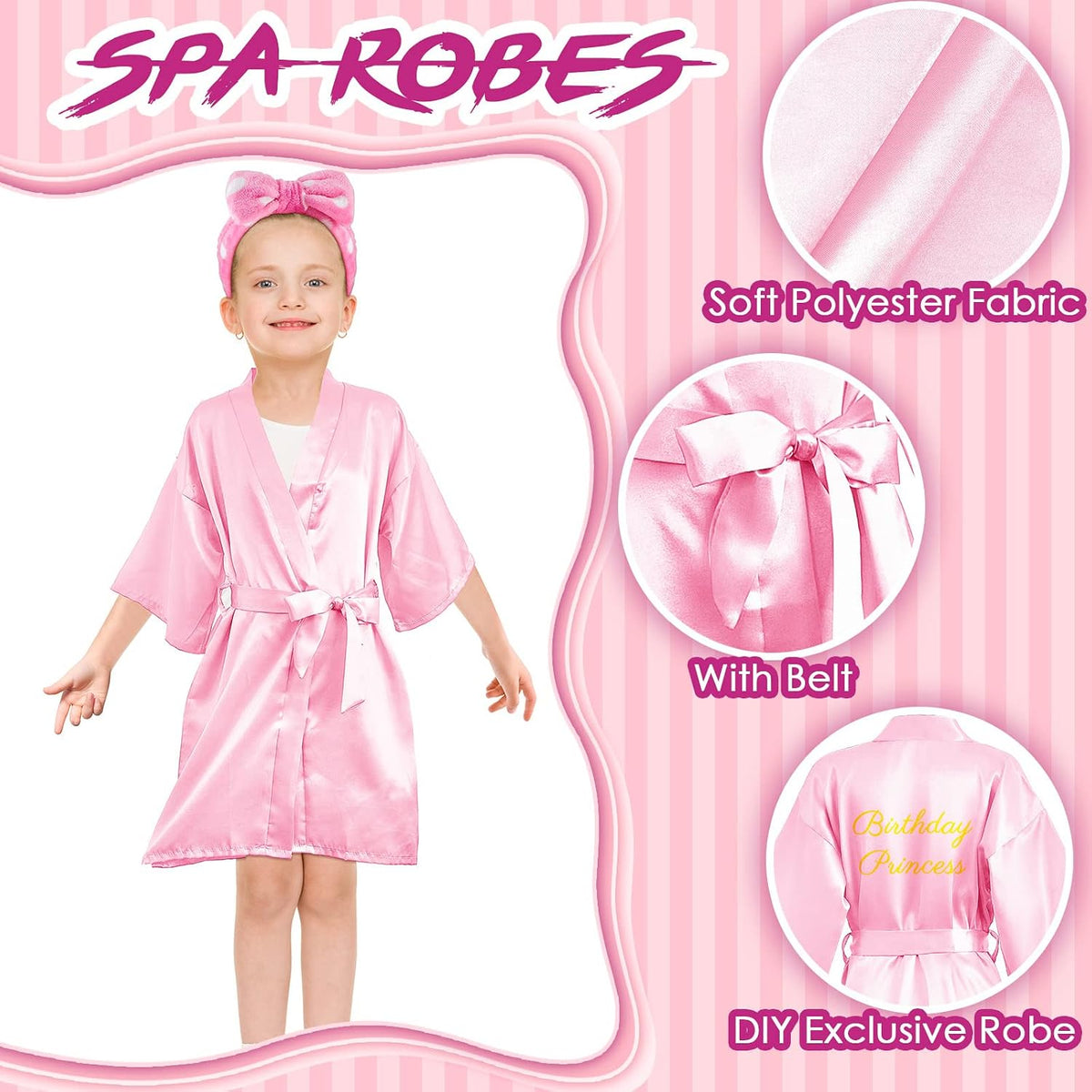 36 Pcs Spa Party Supplies for Girls 12 Kimono Robe V Neck Bathrobe 12 Soft Spa Headband 12 Disposable Foam