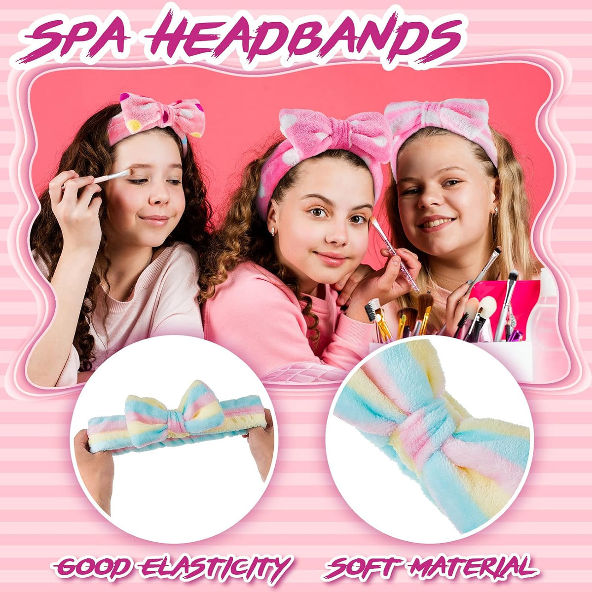 36 Pcs Spa Party Supplies for Girls 12 Kimono Robe V Neck Bathrobe 12 Soft Spa Headband 12 Disposable Foam