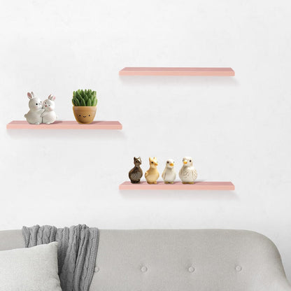 Youyole 3 Pack Pink Floating Shelves for Wall 16 Inch Solid Wood Wall Book Shelf for Bathroom Living Room Bedroom Hanging Display Decor, Princess Aesthetic Room Decor (Pink)
