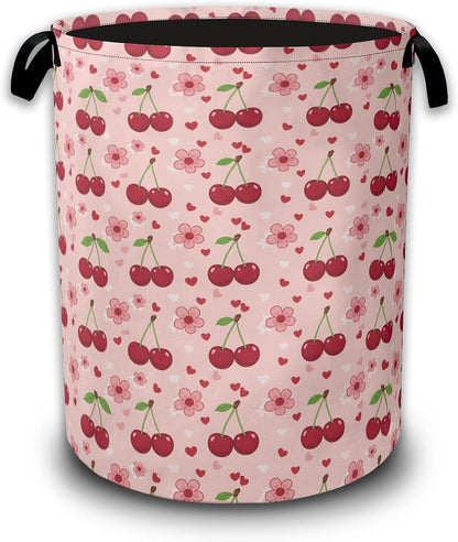 Cherry Flower Laundry Basket,Waterproof Foldable Pink Laundry Hamper,Dirty Clothes Laundry Basket, Linen Bin Storage Organizer Collection 16" x 20.8"