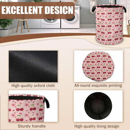 Cherry Flower Laundry Basket,Waterproof Foldable Pink Laundry Hamper,Dirty Clothes Laundry Basket, Linen Bin Storage Organizer Collection 16" x 20.8"