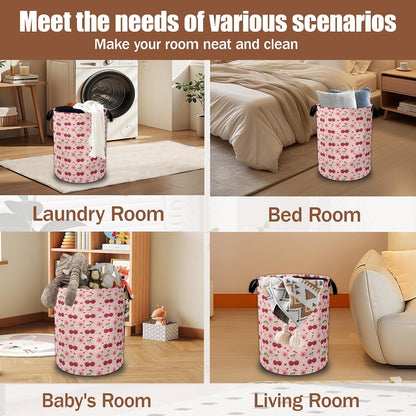 Cherry Flower Laundry Basket,Waterproof Foldable Pink Laundry Hamper,Dirty Clothes Laundry Basket, Linen Bin Storage Organizer Collection 16" x 20.8"