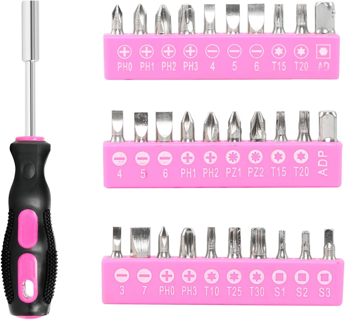 89 Piece Pink Tool kit, Ladies Hand Tool Set with Easy Carrying Round Pouch Household Tool Kit Perfect for DIY, Home Maintenance and Dorm Repair