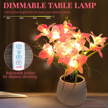 Artificial Flower Night Light, USB Plug-in Orchid Flower with Vase Lamp, Infinite Dimming Ambient Light, LED Desktop Decorative Landscape Lights for Festival Party Home Decor (Pink)