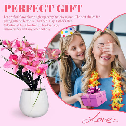 Artificial Flower Night Light, USB Plug-in Orchid Flower with Vase Lamp, Infinite Dimming Ambient Light, LED Desktop Decorative Landscape Lights for Festival Party Home Decor (Pink)