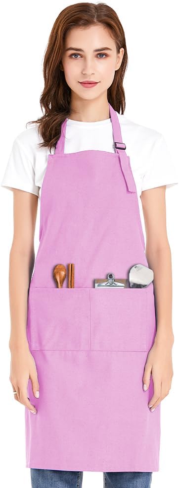 Kitchen Bib Apron, Cotton Canvas with 2 Pockets, Adjustable