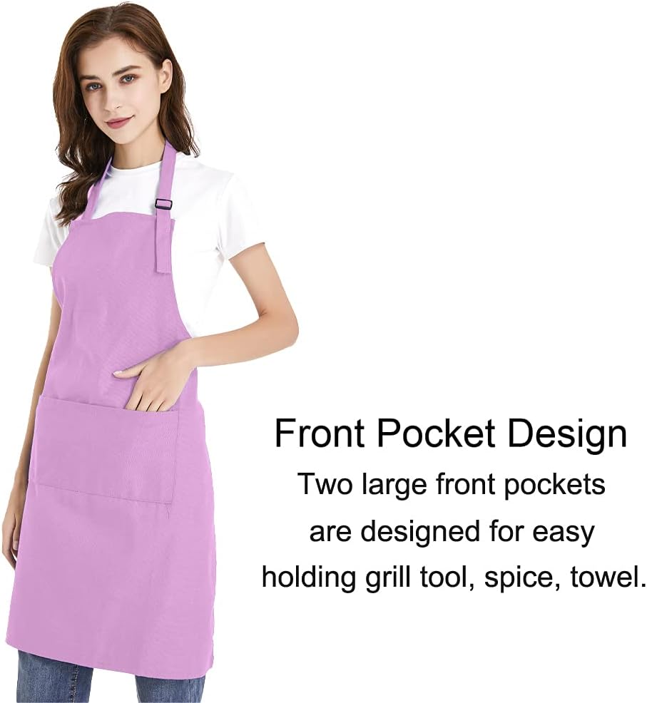 Kitchen Bib Apron, Cotton Canvas with 2 Pockets, Adjustable