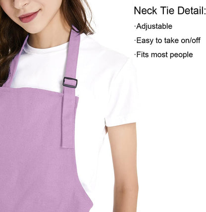 Kitchen Bib Apron, Cotton Canvas with 2 Pockets, Adjustable