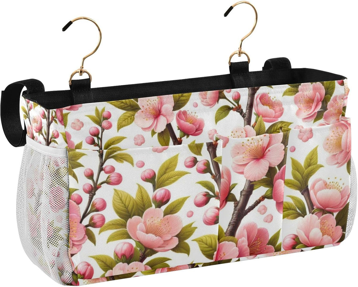 Spring Pink Cherry Flowers Branch Bedside Caddy Bedside Organizer Bedside Storage Caddy College Dorm Bed Accessories