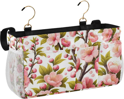 Spring Pink Cherry Flowers Branch Bedside Caddy Bedside Organizer Bedside Storage Caddy College Dorm Bed Accessories