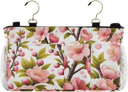 Spring Pink Cherry Flowers Branch Bedside Caddy Bedside Organizer Bedside Storage Caddy College Dorm Bed Accessories