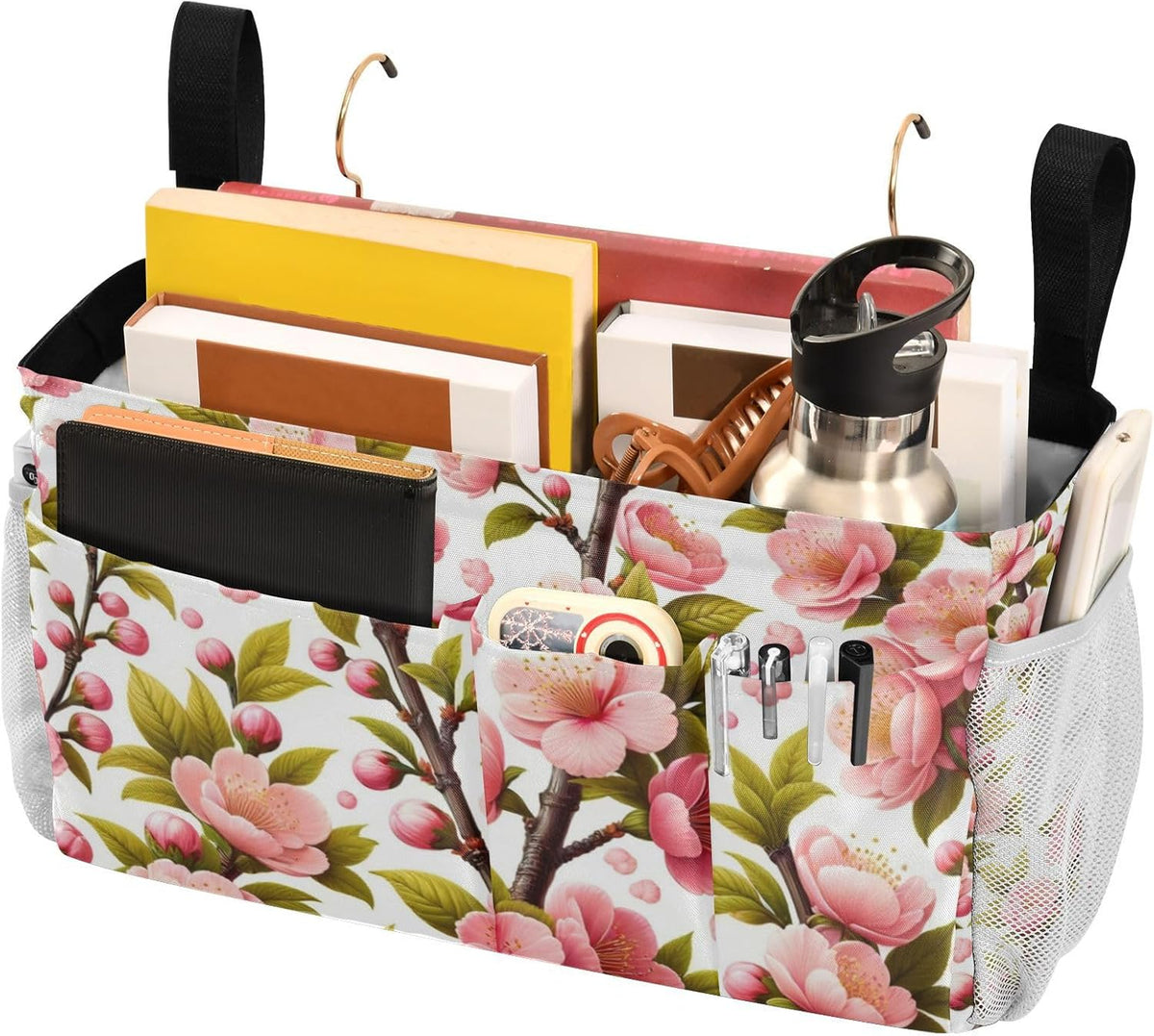 Spring Pink Cherry Flowers Branch Bedside Caddy Bedside Organizer Bedside Storage Caddy College Dorm Bed Accessories