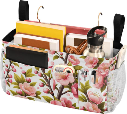 Spring Pink Cherry Flowers Branch Bedside Caddy Bedside Organizer Bedside Storage Caddy College Dorm Bed Accessories