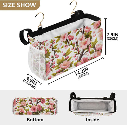 Spring Pink Cherry Flowers Branch Bedside Caddy Bedside Organizer Bedside Storage Caddy College Dorm Bed Accessories