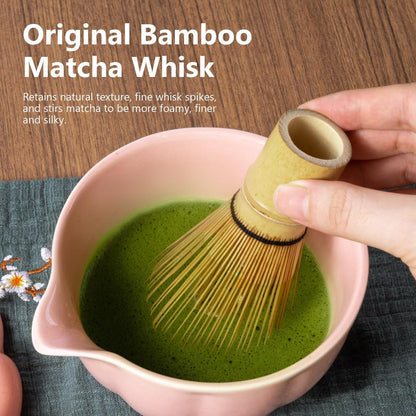 Pink Matcha Whisk Set, 7 Pcs Matcha Kit Includes Matcha Bowl with Spout, Bamboo Whisk, Chasen Holder, Sifter, Scoop and Rest, Tea Towel, Matcha Making Kit Tools for Family/Friend