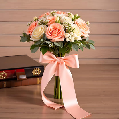 Quality 3 Inch Wide Satin Ribbon by 25 Yard Spool| Polyester Ribbon for Floral Arrangement, Wedding Bouquet, and Big DIY Artwork Projects | No Fading Woven Ribbon (3 Inch Width, Peach)