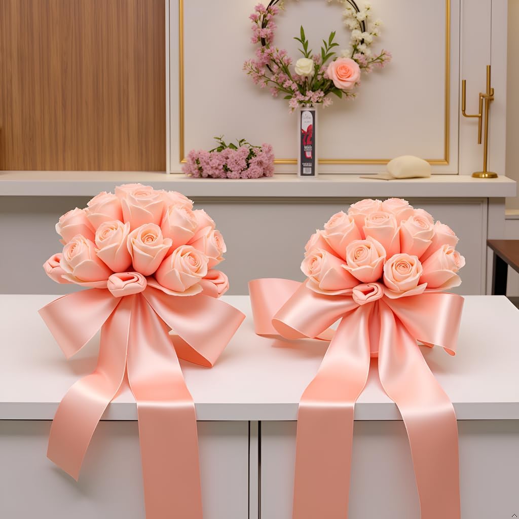 Quality 3 Inch Wide Satin Ribbon by 25 Yard Spool| Polyester Ribbon for Floral Arrangement, Wedding Bouquet, and Big DIY Artwork Projects | No Fading Woven Ribbon (3 Inch Width, Peach)