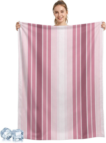 Cooling Blanket for Hot Sleepers, Farmhouse Watercolor Pink Gradient Line Lightweight Cold Summer Blanket for Night Sweats, Rustic Ombre Striped Breathable Soft Cool Blankets for Sofa Office 40x60in