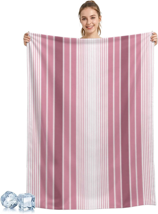 Cooling Blanket for Hot Sleepers, Farmhouse Watercolor Pink Gradient Line Lightweight Cold Summer Blanket for Night Sweats, Rustic Ombre Striped Breathable Soft Cool Blankets for Sofa Office 40x60in