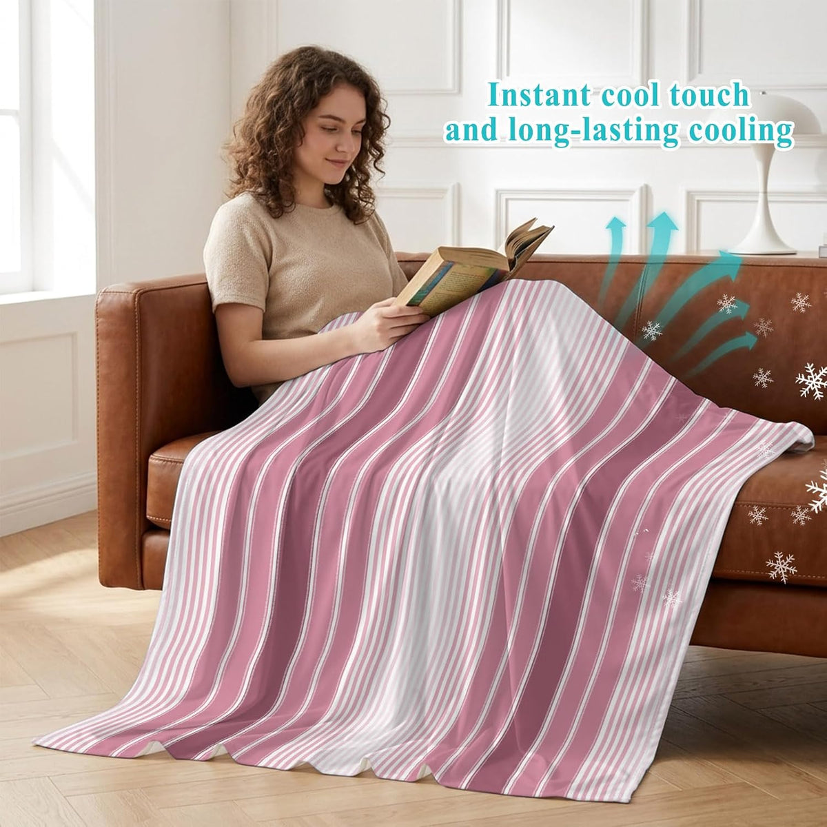 Cooling Blanket for Hot Sleepers, Farmhouse Watercolor Pink Gradient Line Lightweight Cold Summer Blanket for Night Sweats, Rustic Ombre Striped Breathable Soft Cool Blankets for Sofa Office 40x60in