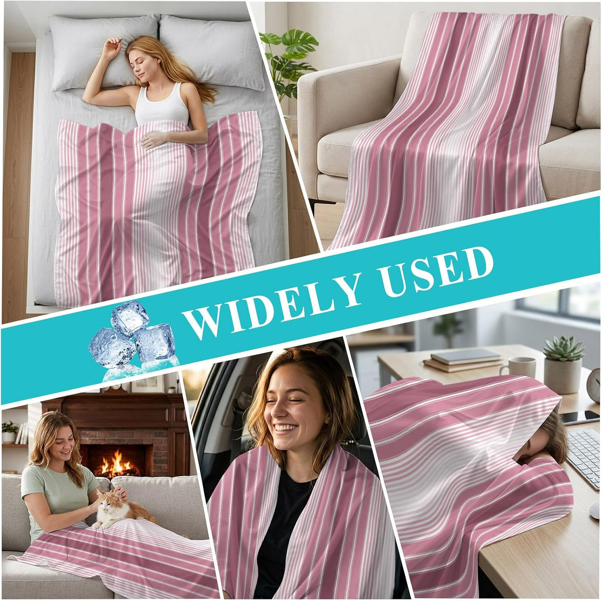 Cooling Blanket for Hot Sleepers, Farmhouse Watercolor Pink Gradient Line Lightweight Cold Summer Blanket for Night Sweats, Rustic Ombre Striped Breathable Soft Cool Blankets for Sofa Office 40x60in