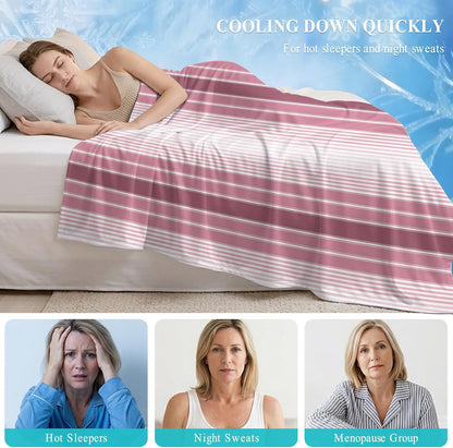 Cooling Blanket for Hot Sleepers, Farmhouse Watercolor Pink Gradient Line Lightweight Cold Summer Blanket for Night Sweats, Rustic Ombre Striped Breathable Soft Cool Blankets for Sofa Office 40x60in