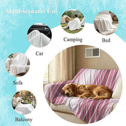 Cooling Blanket for Hot Sleepers, Farmhouse Watercolor Pink Gradient Line Lightweight Cold Summer Blanket for Night Sweats, Rustic Ombre Striped Breathable Soft Cool Blankets for Sofa Office 40x60in