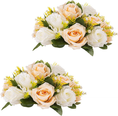 Flower Centerpieces Wedding Tables: Champagne & White, 2 Packs