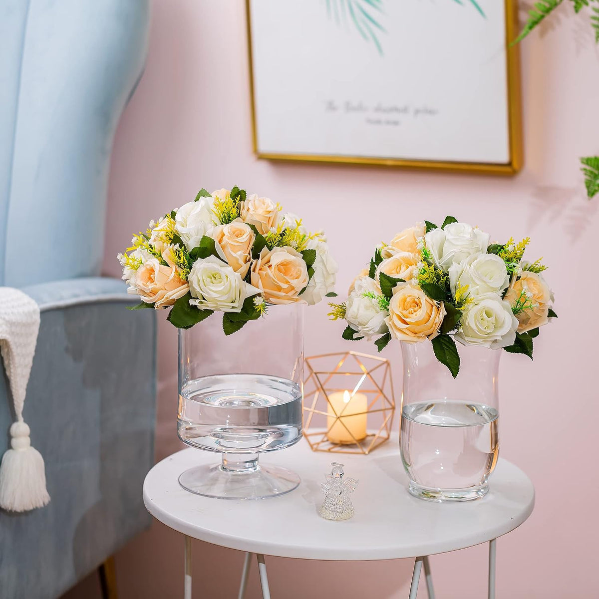 Flower Centerpieces Wedding Tables: Champagne & White, 2 Packs