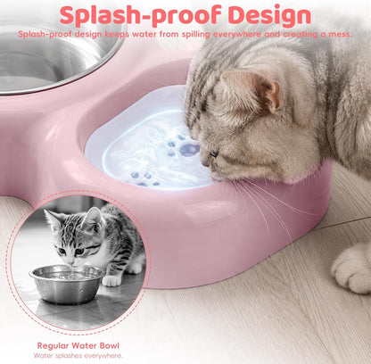 2-in-1 Dog Cat Bowl, Cat Food and Water Bowl Set, Pink