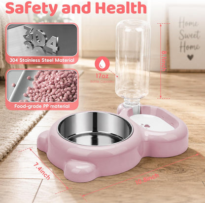 2-in-1 Dog Cat Bowl, Cat Food and Water Bowl Set, Pink