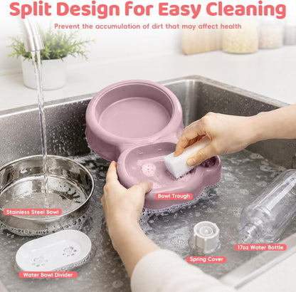 2-in-1 Dog Cat Bowl, Cat Food and Water Bowl Set, Pink