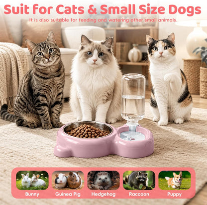 2-in-1 Dog Cat Bowl, Cat Food and Water Bowl Set, Pink